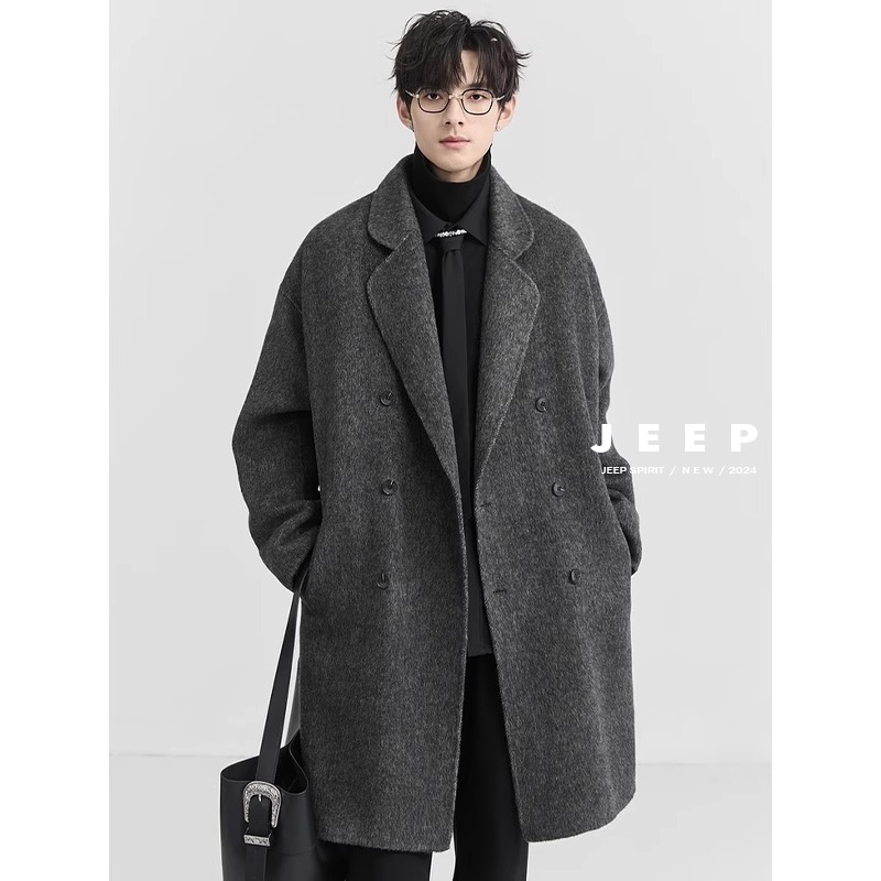 吉普高定手工双面羊毛呢大衣秋冬季韩版高级感加厚呢子中长款外套