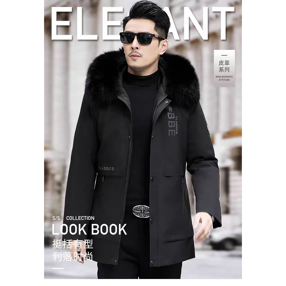 男士轻奢雪山狐兔内胆可拆卸派克服外套-107