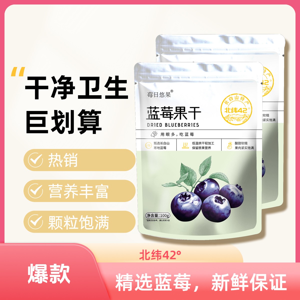 【长白山特产】厂家蓝莓果干100g/包营养低温酸甜芒果干健康即食