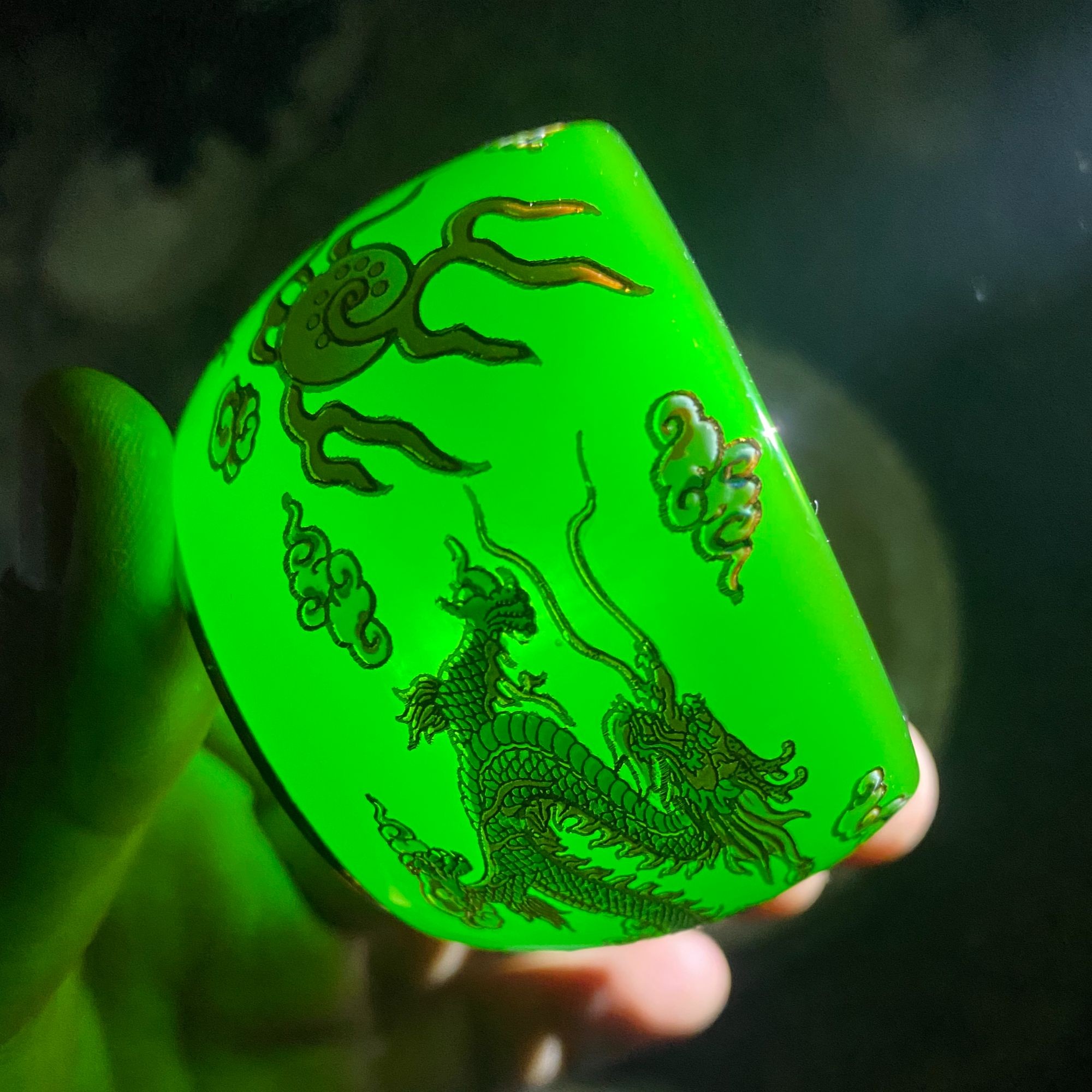 AAA龙凤呈祥帝王翡翠绿琉璃杯 茶杯  主人杯 高端茶器 A