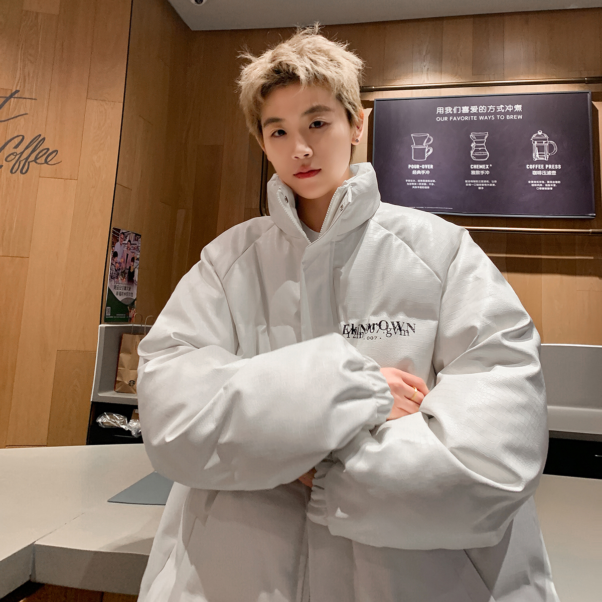 棉服男冬季新款美式高街潮牌痞帅加厚保暖pu皮宽松休闲面包服棉衣