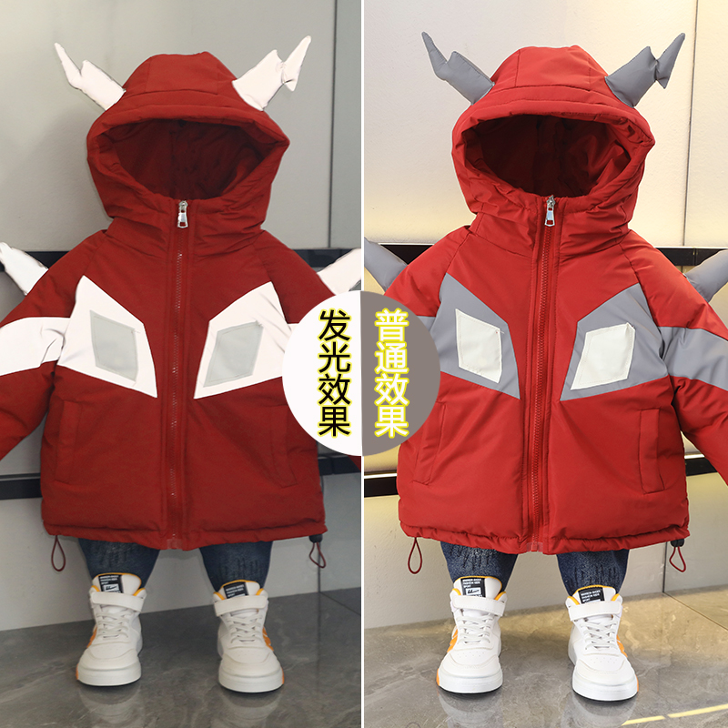 男童冬装韩版连帽棉袄儿童秋冬款上衣反光痞帅加厚童装中长款外套