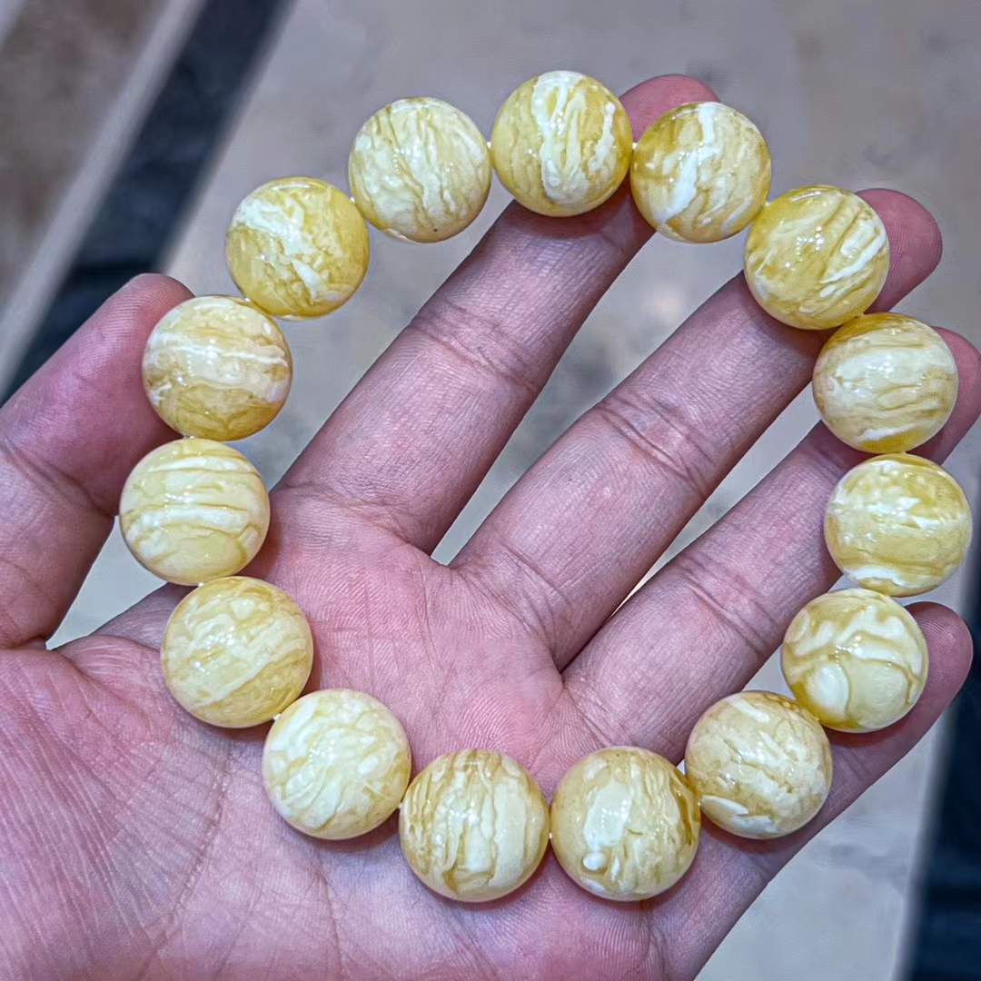 15+俄料白花蜡虎皮手串，纹路清晰可见