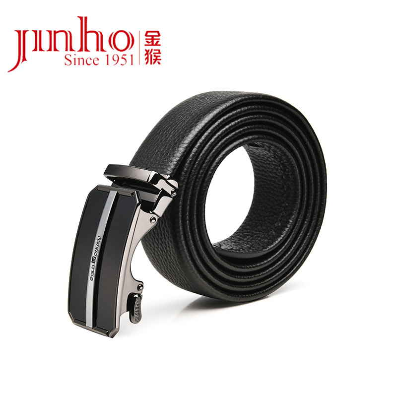 Jinho/金猴男士高档休闲真牛皮皮带百搭黑色简约自动扣23Y010WX