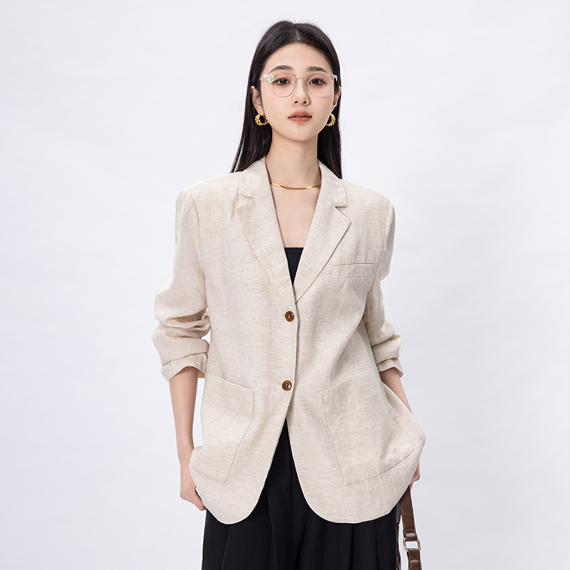 PAPARAPA轻薄防晒廓形时髦全亚麻料设计款简约漂亮西装套装裙裤