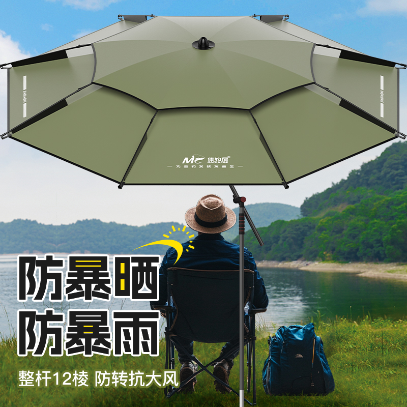 佳钓尼机械臂拐杖伞新款户外雨伞防暴雨黑胶防晒遮阳伞钓鱼伞