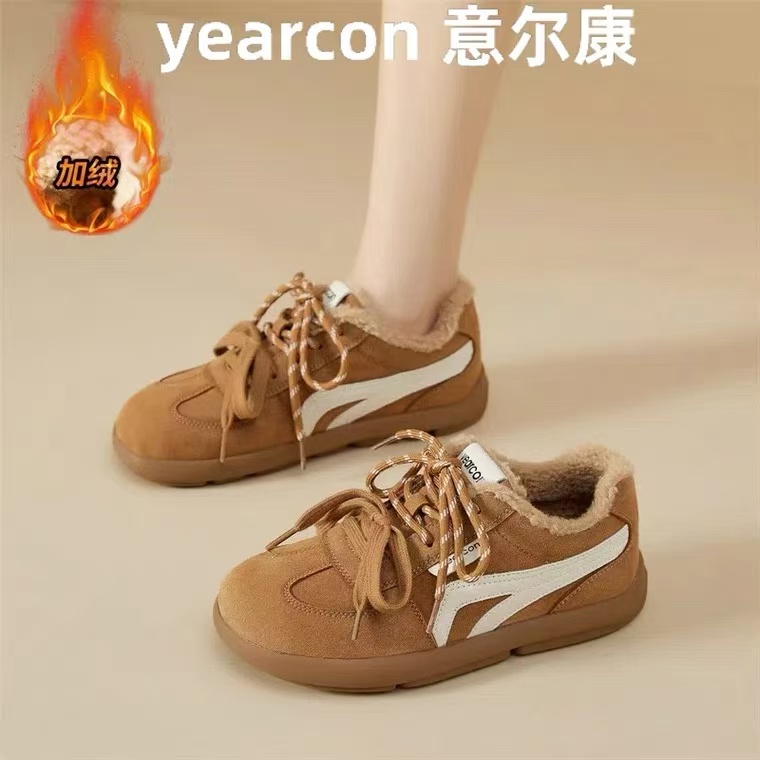 意尔康正版女鞋秋冬2025新款爆款复古加绒保暖棉鞋女式运动德训鞋