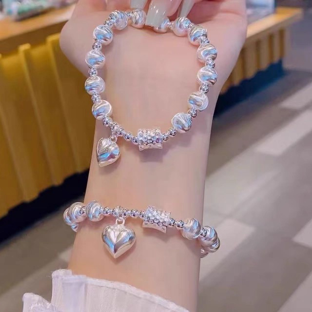 足银手链 D30 30g足银999.9 重工款镭射猫眼银珠爱心手串