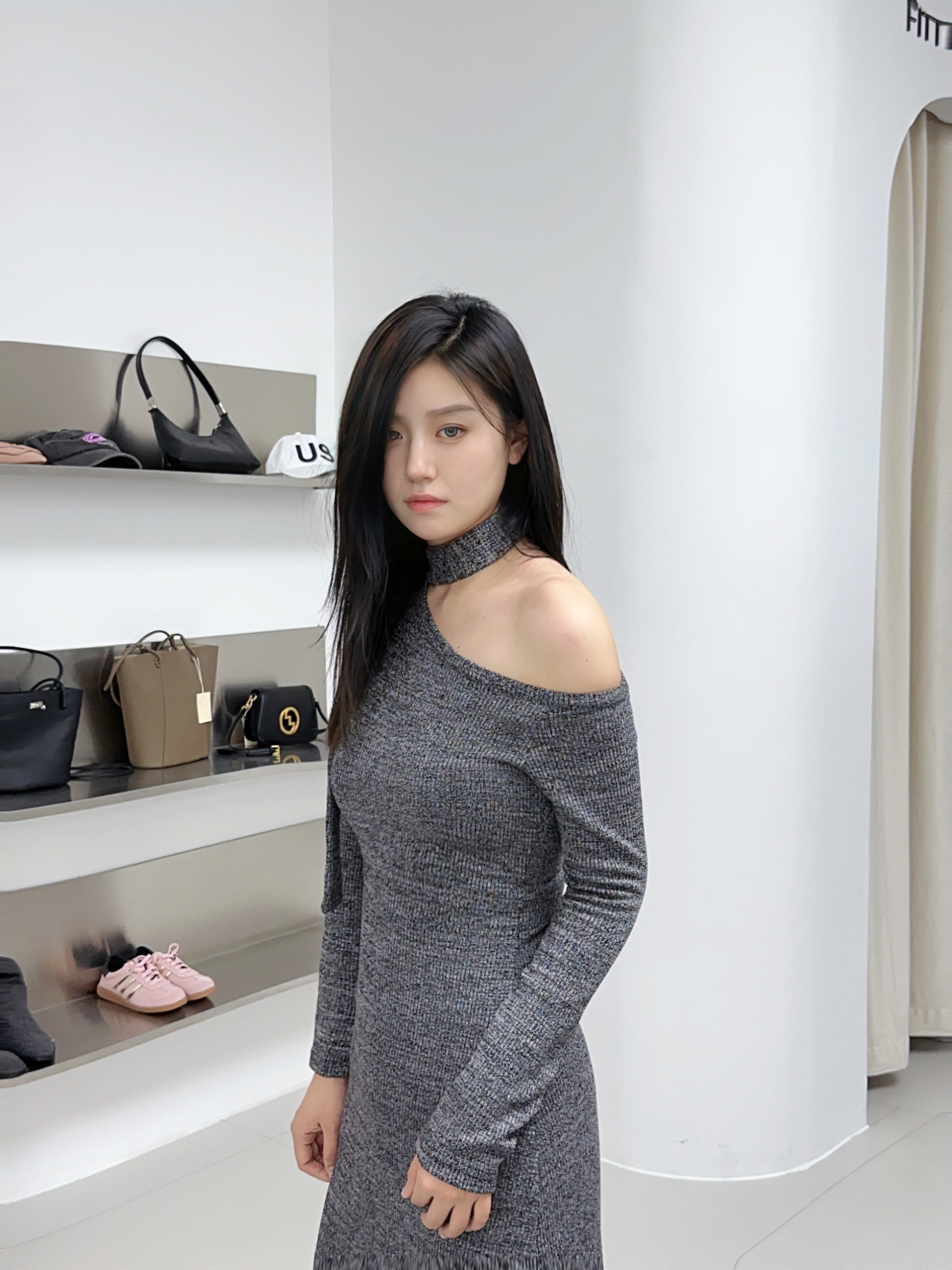 秋冬新款修身露肩飘带连衣裙（不要拍）