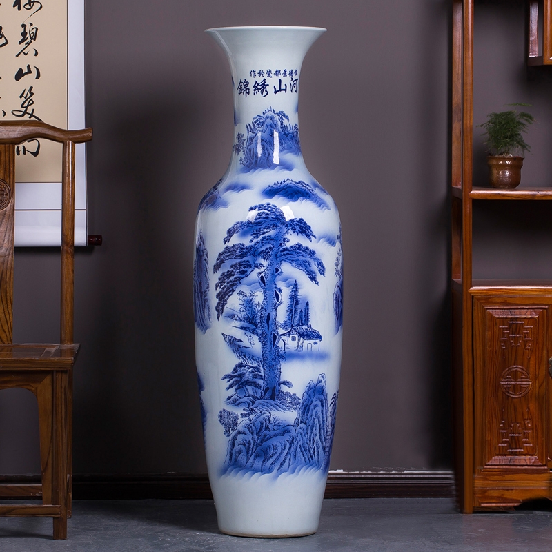 景德镇陶瓷器青花落地大花瓶特价客厅酒店办公室居家摆件装饰品