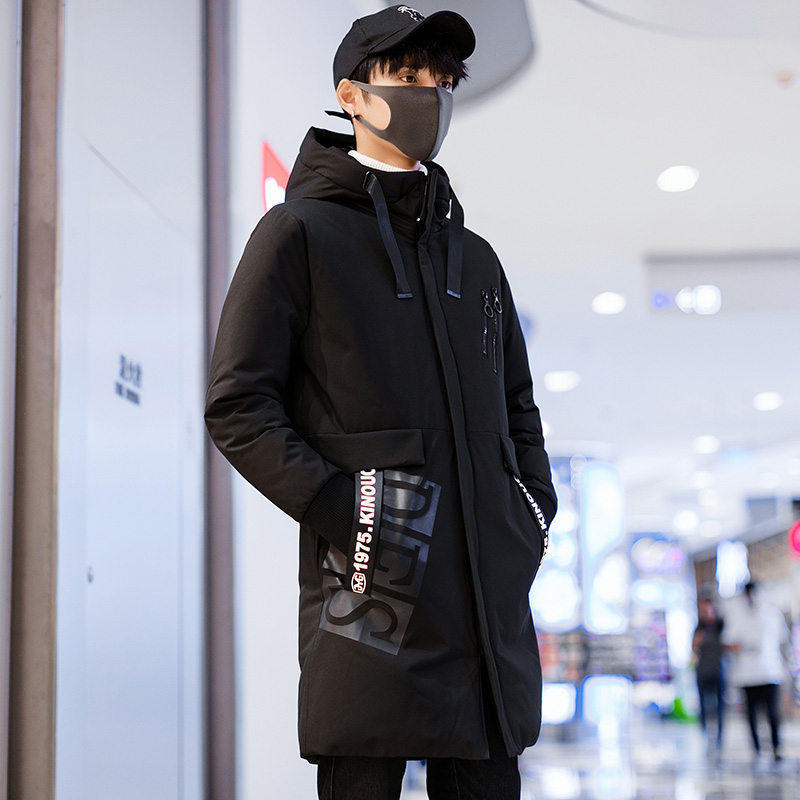 培蒙男士冬季新款羽绒服加厚冬装外套中长款保暖大衣时尚潮流印花