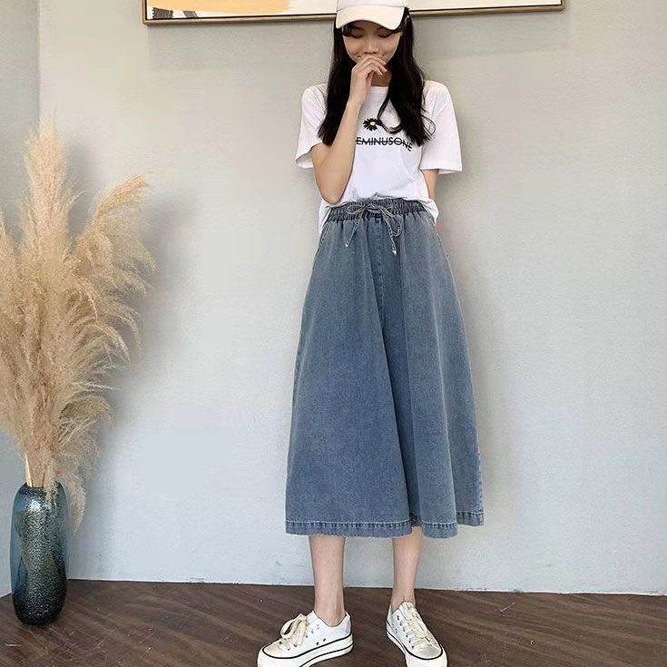 2024新款夏薄款宽松垂感大码胖mm七分裤高腰休闲百搭牛仔阔腿裤女