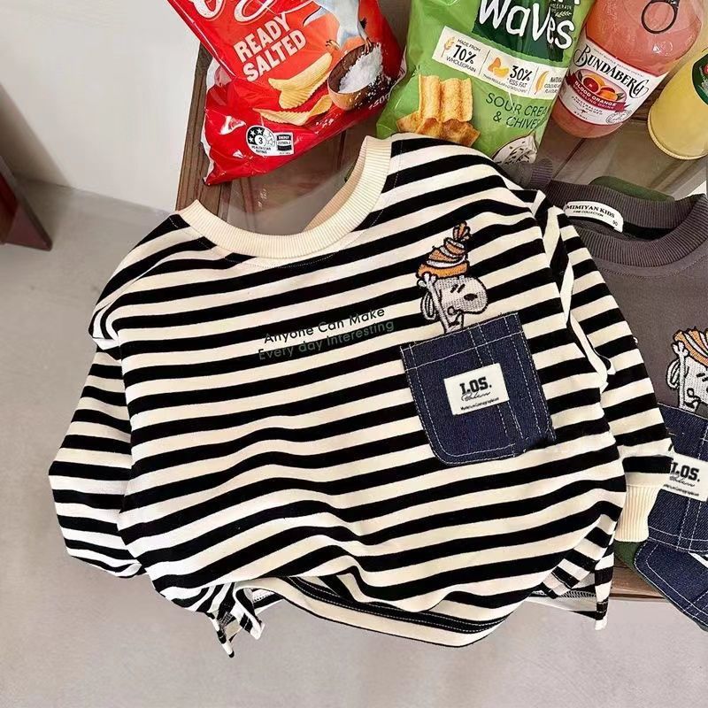 新款上新热销韩系~男童卡通条纹卫衣2023春季新品休闲儿童宽松长
