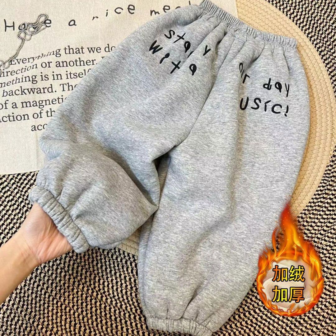 新款上新热销字母PP裤2023秋冬季新款中小童韩版加绒加厚儿童保暖