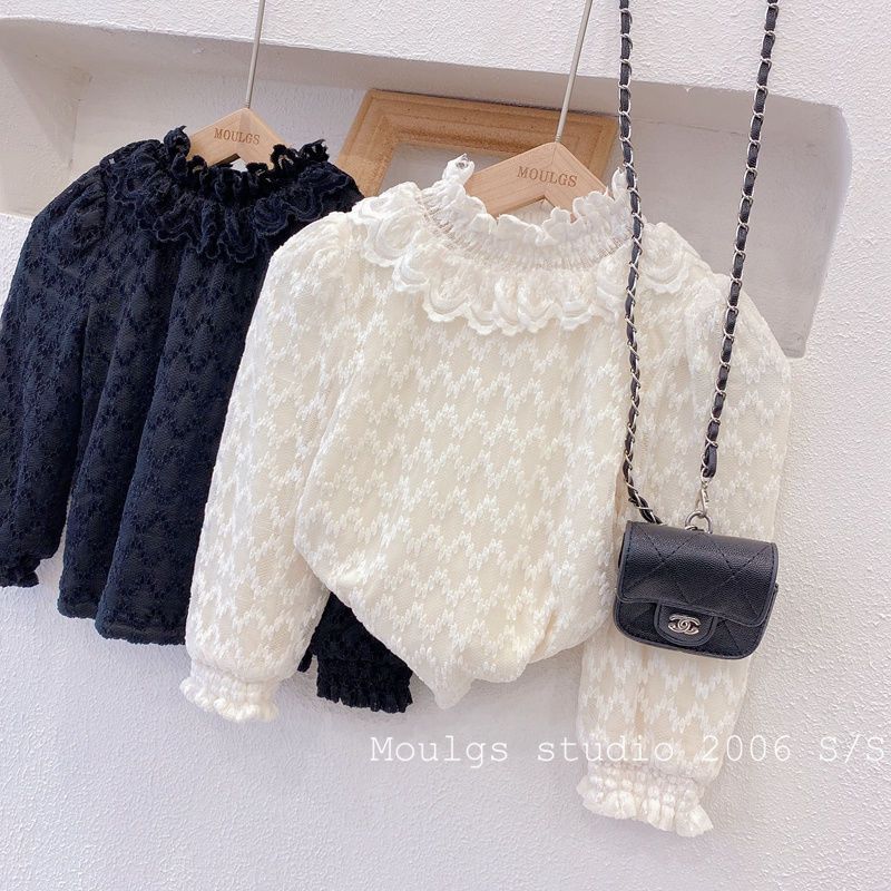 新款上新热销甜美时尚儿童娃娃衫21冬季新品韩版童装女童蕾丝花边