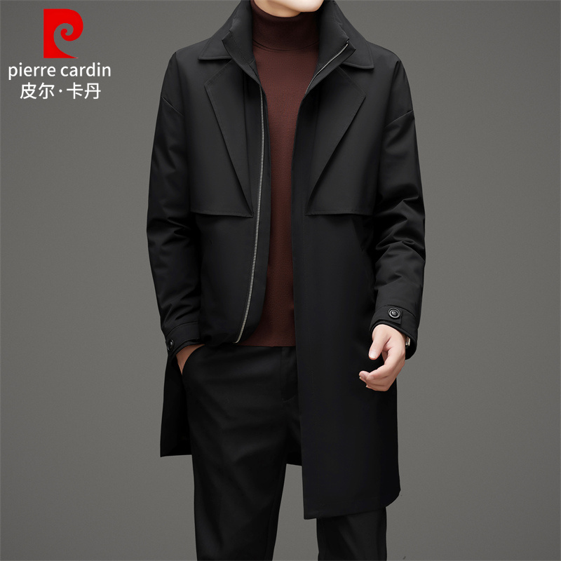 皮尔卡丹男士防寒服冬季新款男装商务休闲保暖中长款风衣外套男