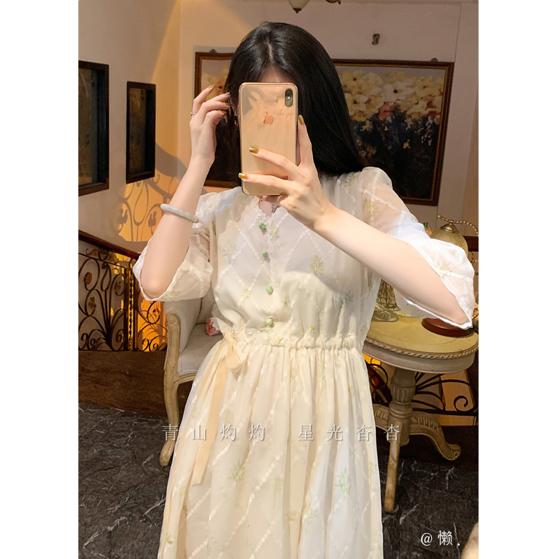 懒· 春语「落葵」东方美学定制提花连衣裙