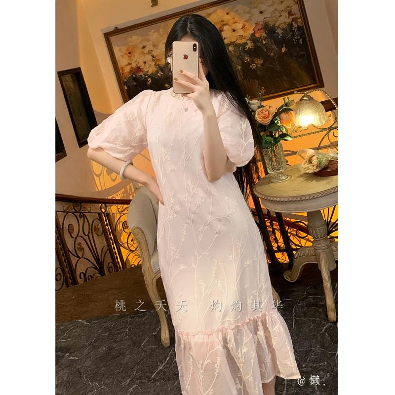 懒· 春语「花招」新中式美学重磅提花刺绣鱼尾连衣裙