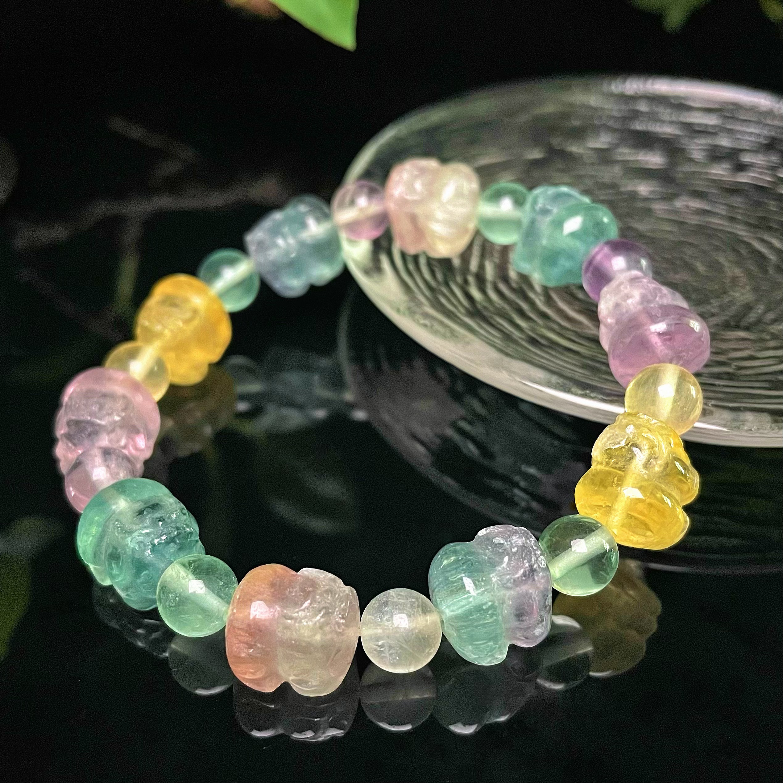 直播同价）天然萤石雕刻貔貅单圈手串链女款首饰珠宝（正品带证