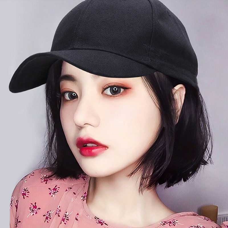 鸭舌帽子带假发一体时尚女全头套网红潮流中长发短发真发直发套