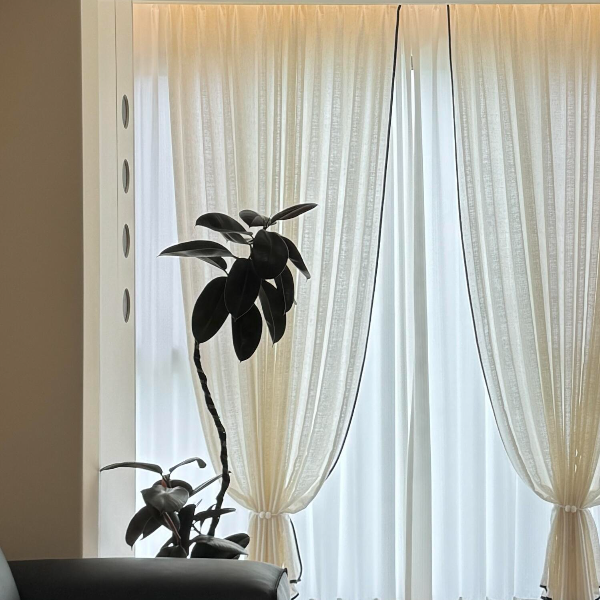 NEWERA甄选亚麻纱适合阳台窗帘客厅现代奶油中古原木法式风格纱帘