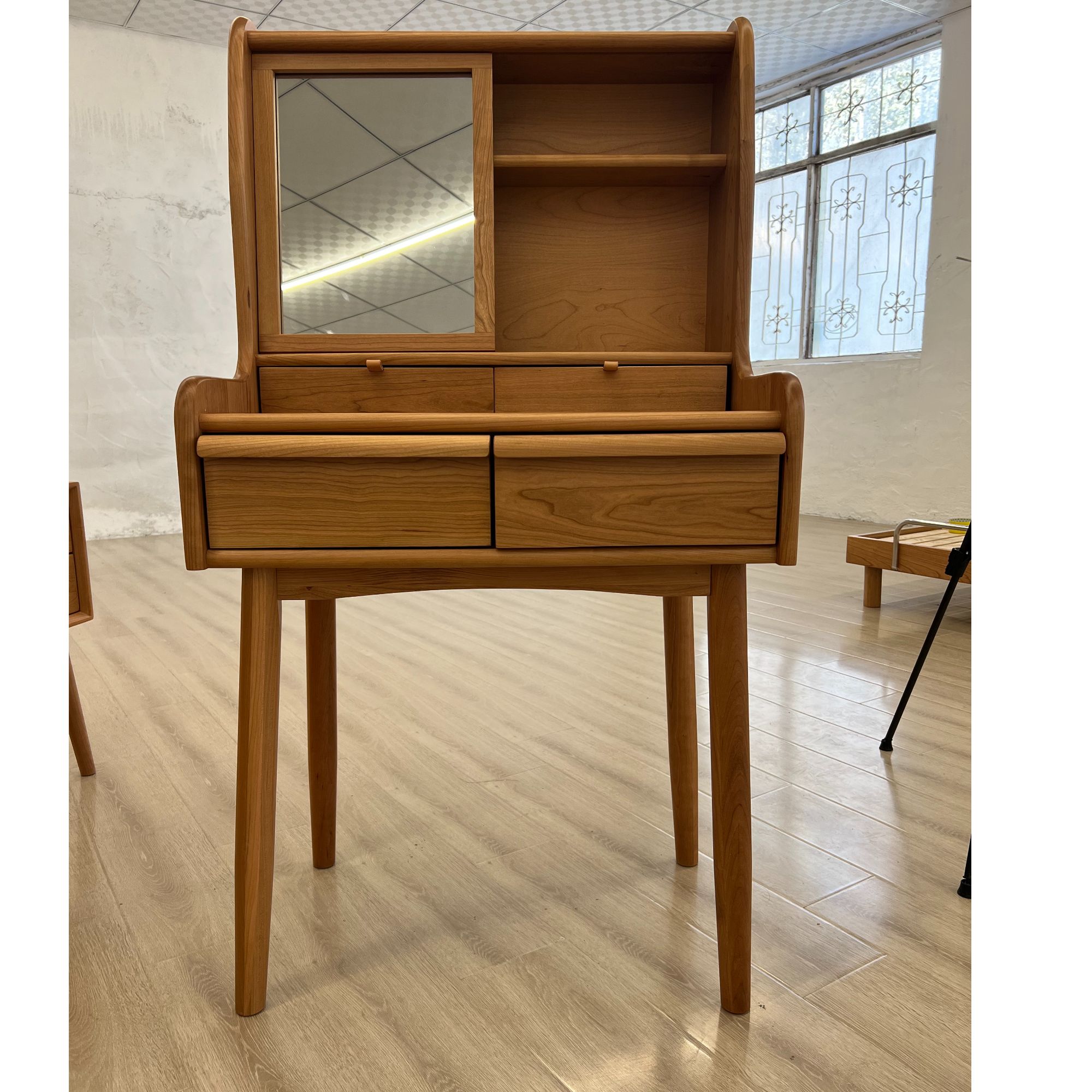 北美樱桃木FAS级爱莎大梳妆台卧室简约收纳实木环保化妆台凳