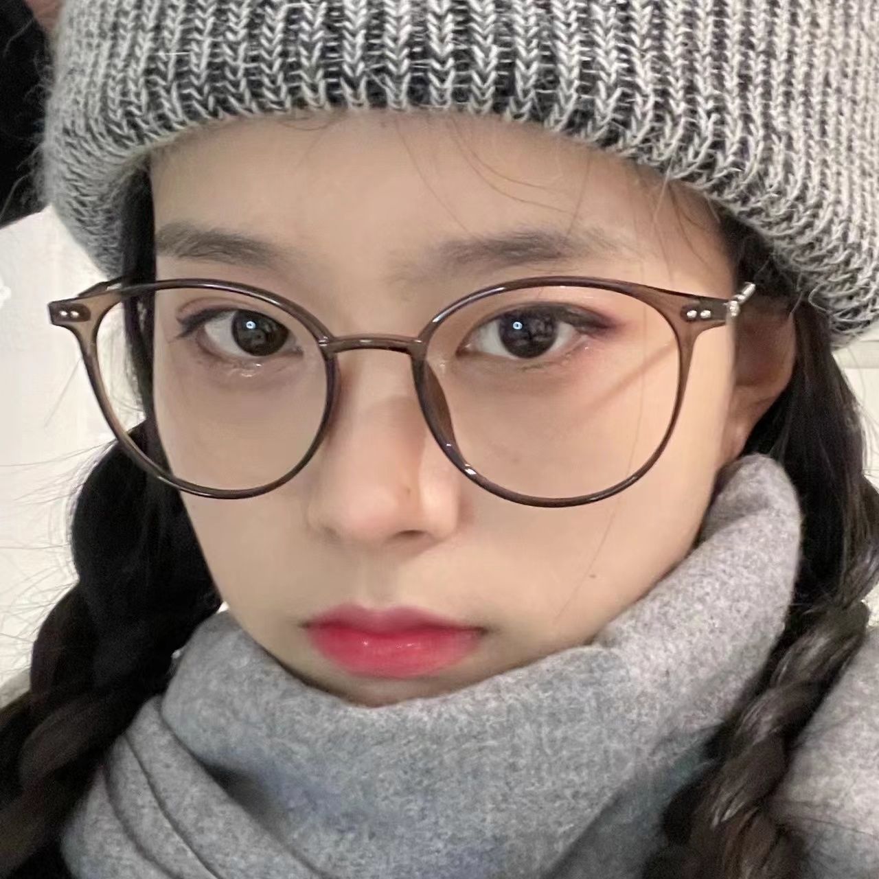 韩版时尚圆框圆脸防蓝光眼镜潮茶色近视镜女ins小红书小脸镜框架