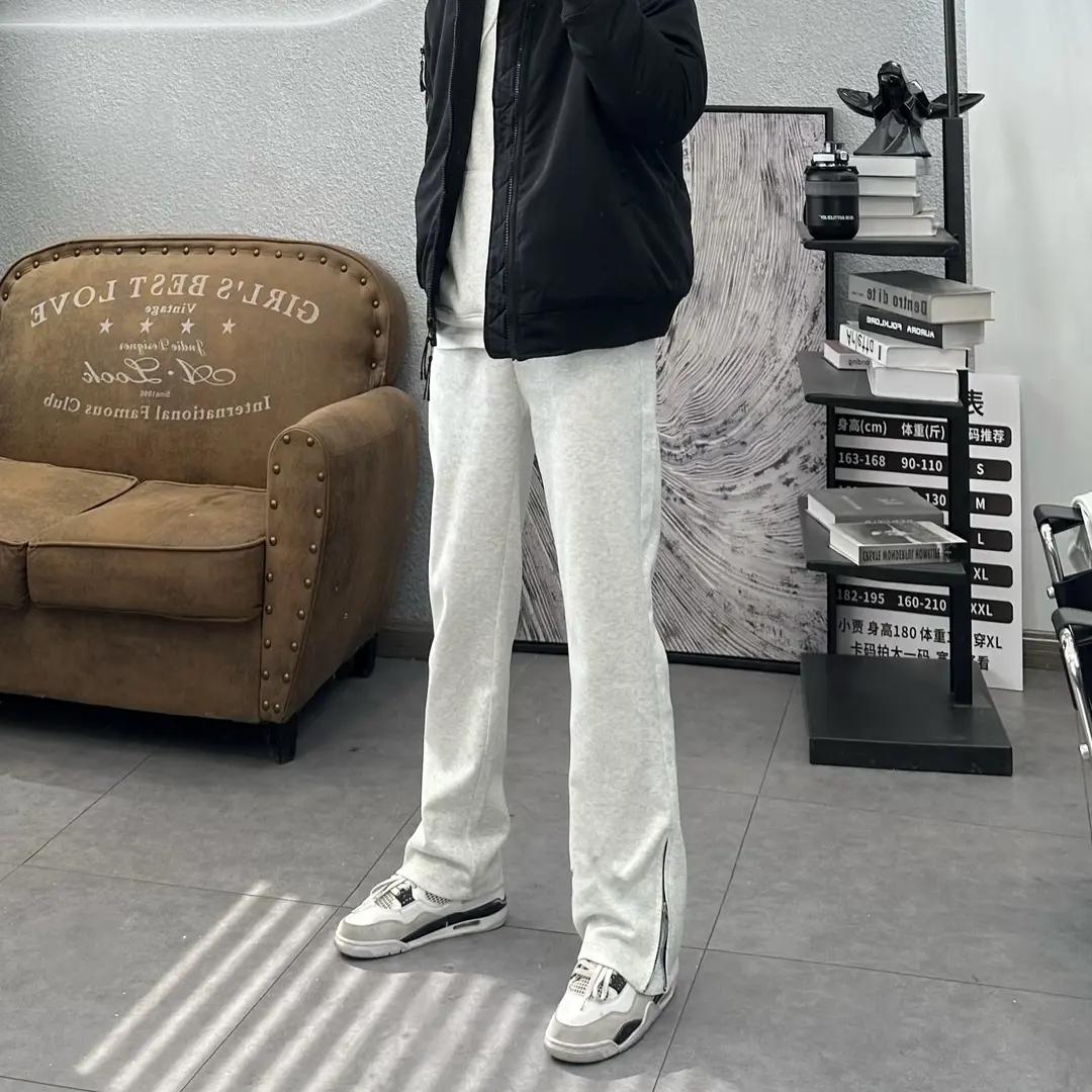 秋冬加绒加厚拉链休闲卫裤男风美式休闲运动微喇裤时尚高街长裤子