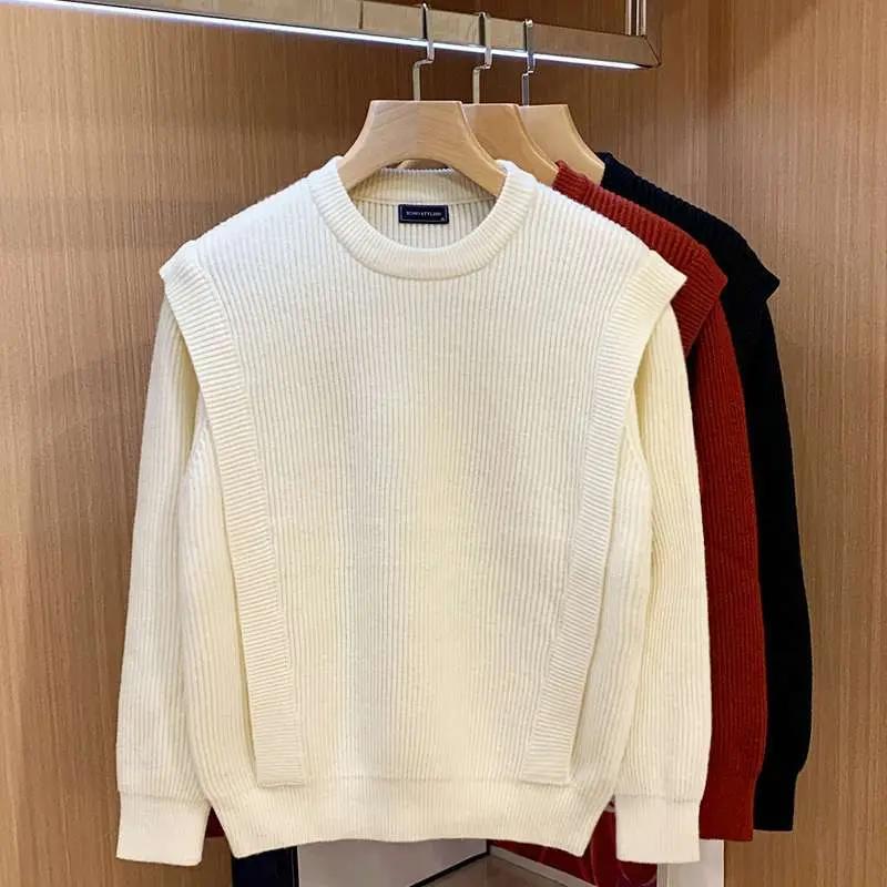 CY韩版时尚设计感潮流个性针织衫服男冬季加厚慵懒风假两件毛衣男