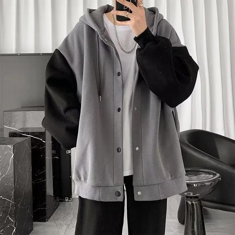 棒球服男春秋冬季开衫连帽新款大码宽松夹克美式棉服外套休闲百搭