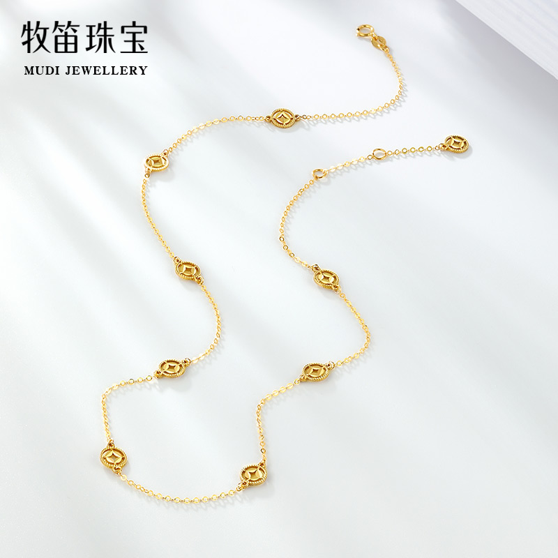 牧笛18K金项链幸运金钱币铜钱币发财暴富国潮风轻奢幸运锁骨链