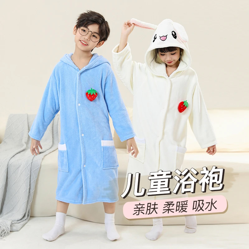 【加厚带袖儿童浴袍】带帽秋冬加厚吸水长款带袖浴巾男女浴室居家服商品图