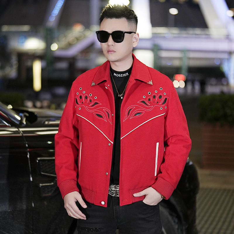 冬季潮流休闲百搭羊毛白鹅绒羽绒服男士拼皮保暖修身加厚翻领外套