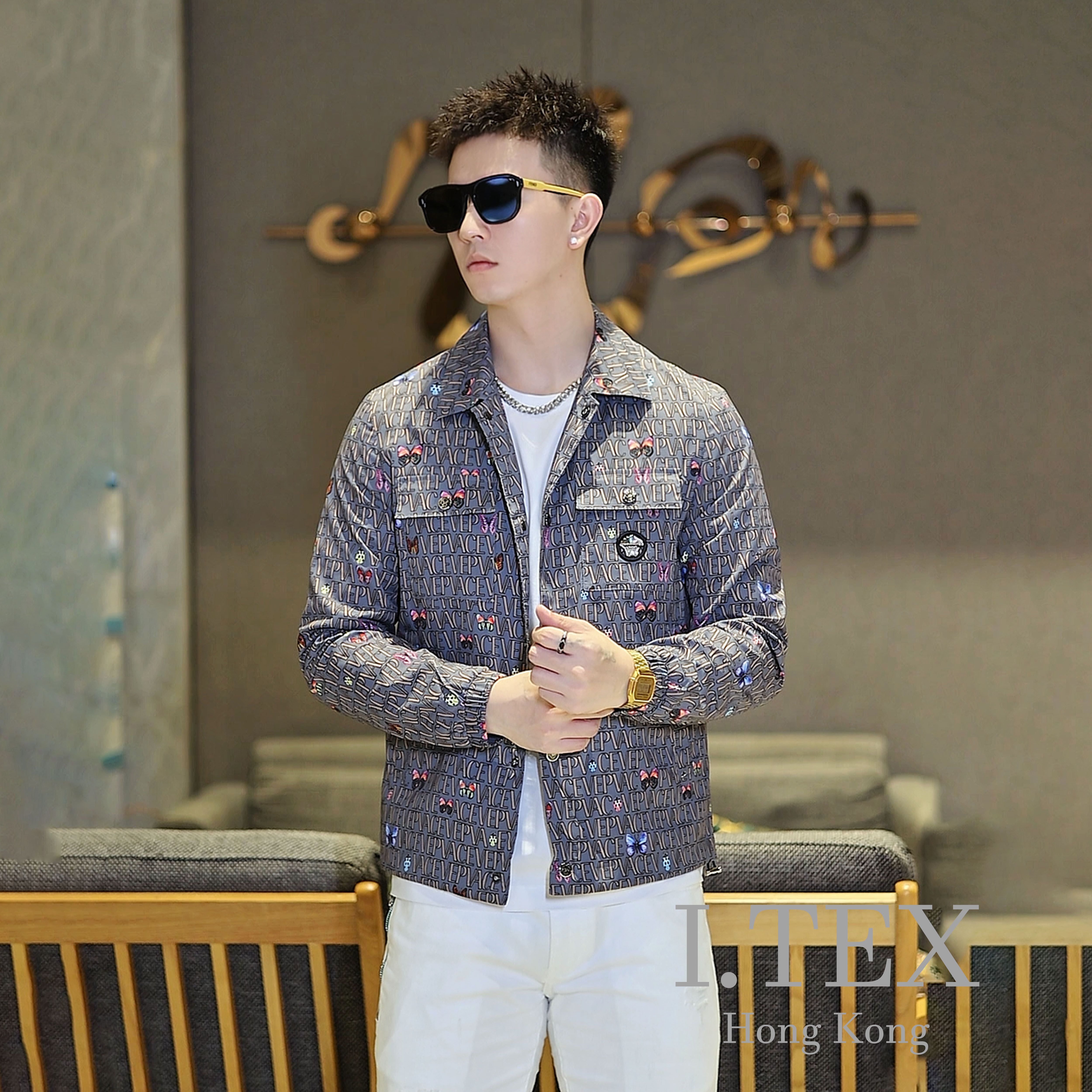 I.TEX品牌/2024秋季新款男士简约印花时尚舒适休闲百搭两色夹克