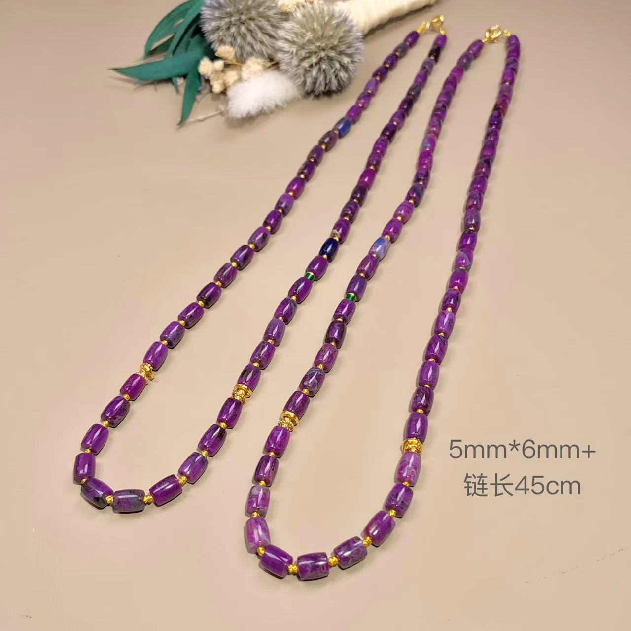 佳艺丨18K金镶舒俱来桶珠项链5mm*6mm+/多样性发其一/K01024