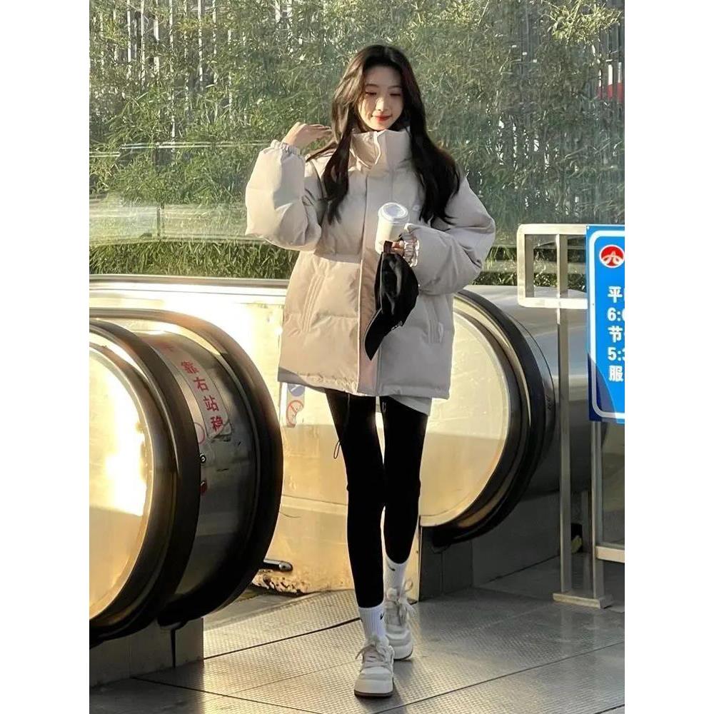 江红新款羽绒服韩系ins洋气羽绒服棉衣宽松立领加厚学生保暖面包