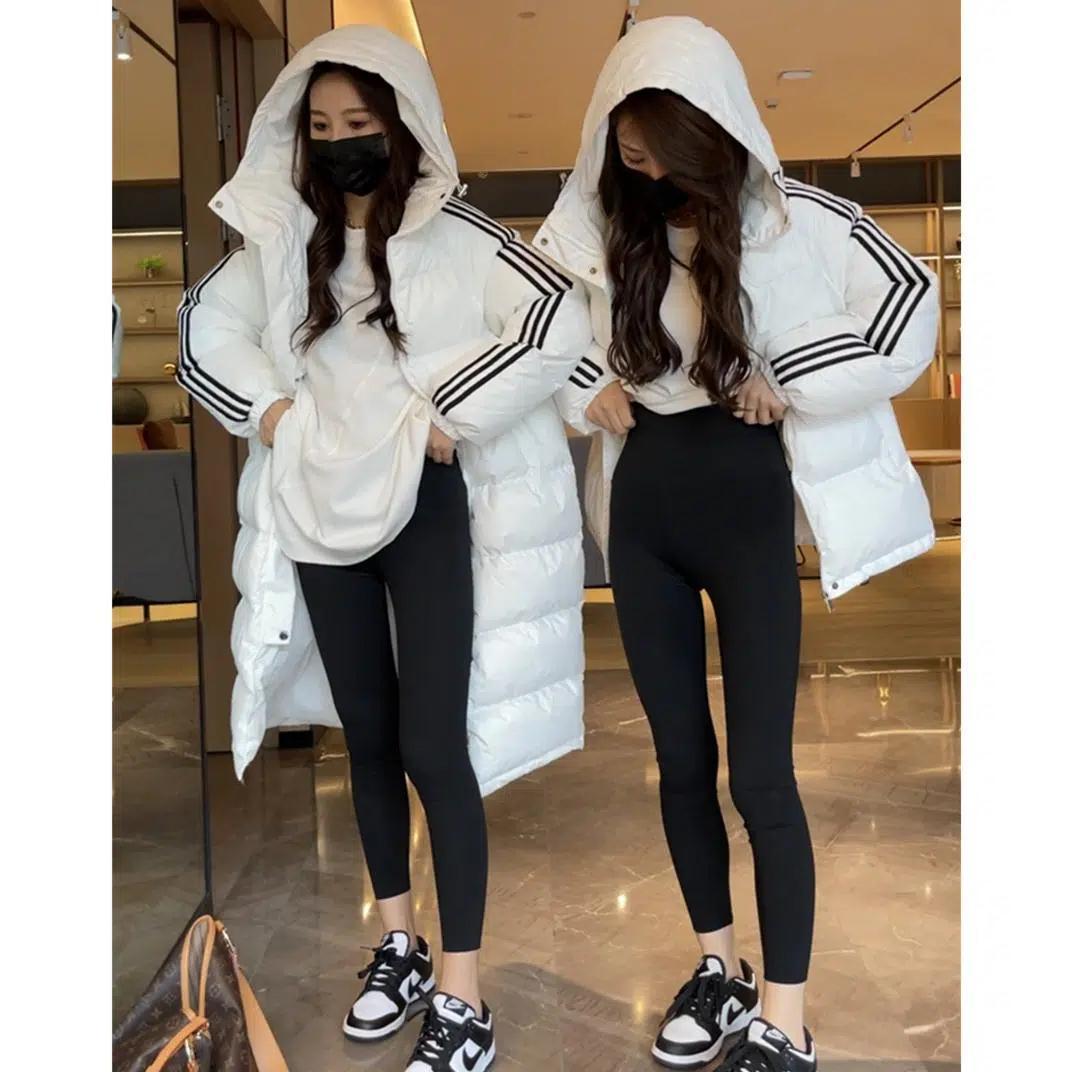 羽绒服白色羽绒女士女款短款年白鸭绒三条杠宽松休闲情侣时