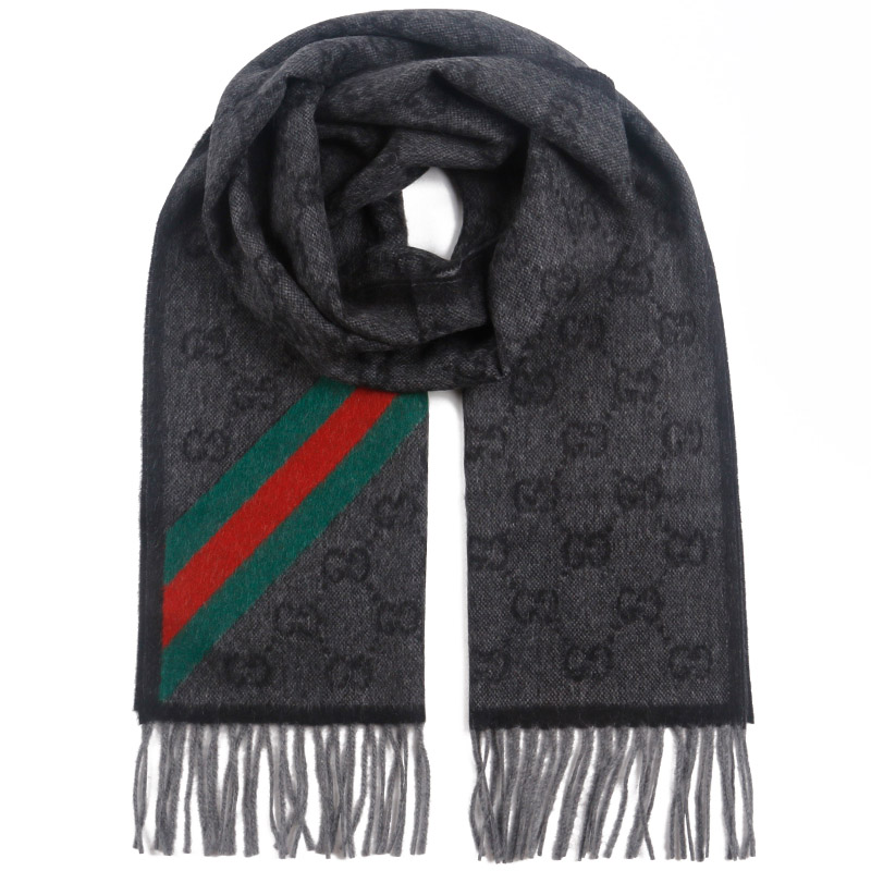 GUCCI/古驰经典双G格子羊毛绒线长款围巾情侣款5706033G2001466