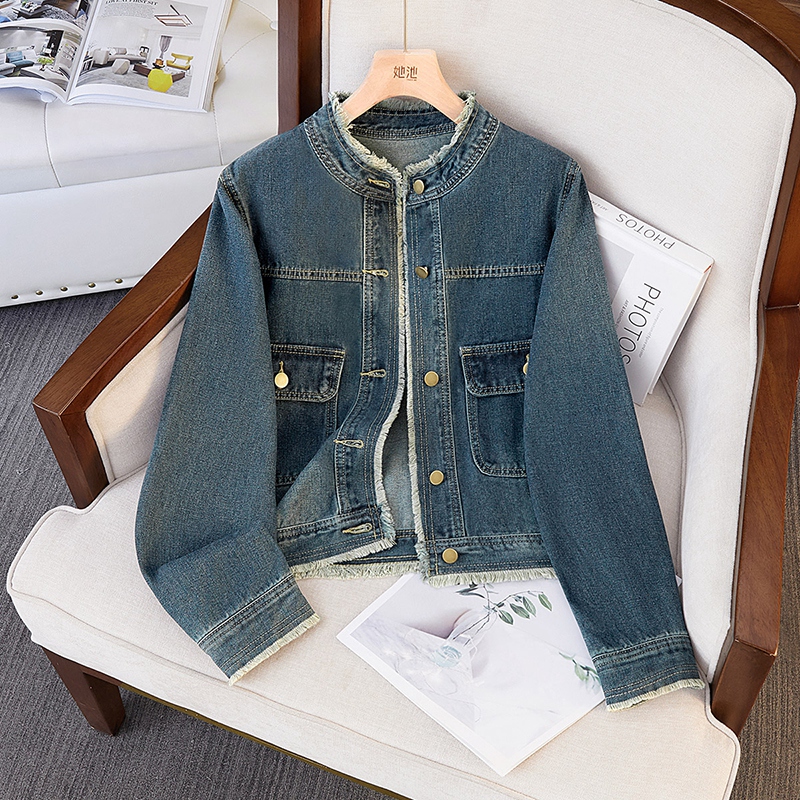 【流光风】2025秋装新款女装毛边休闲单排扣复古牛仔外套T43H4823A