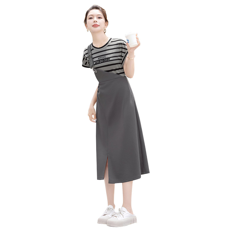 丝柏舍2025夏装新款女撞色字母假两件连衣裙S42R2056L