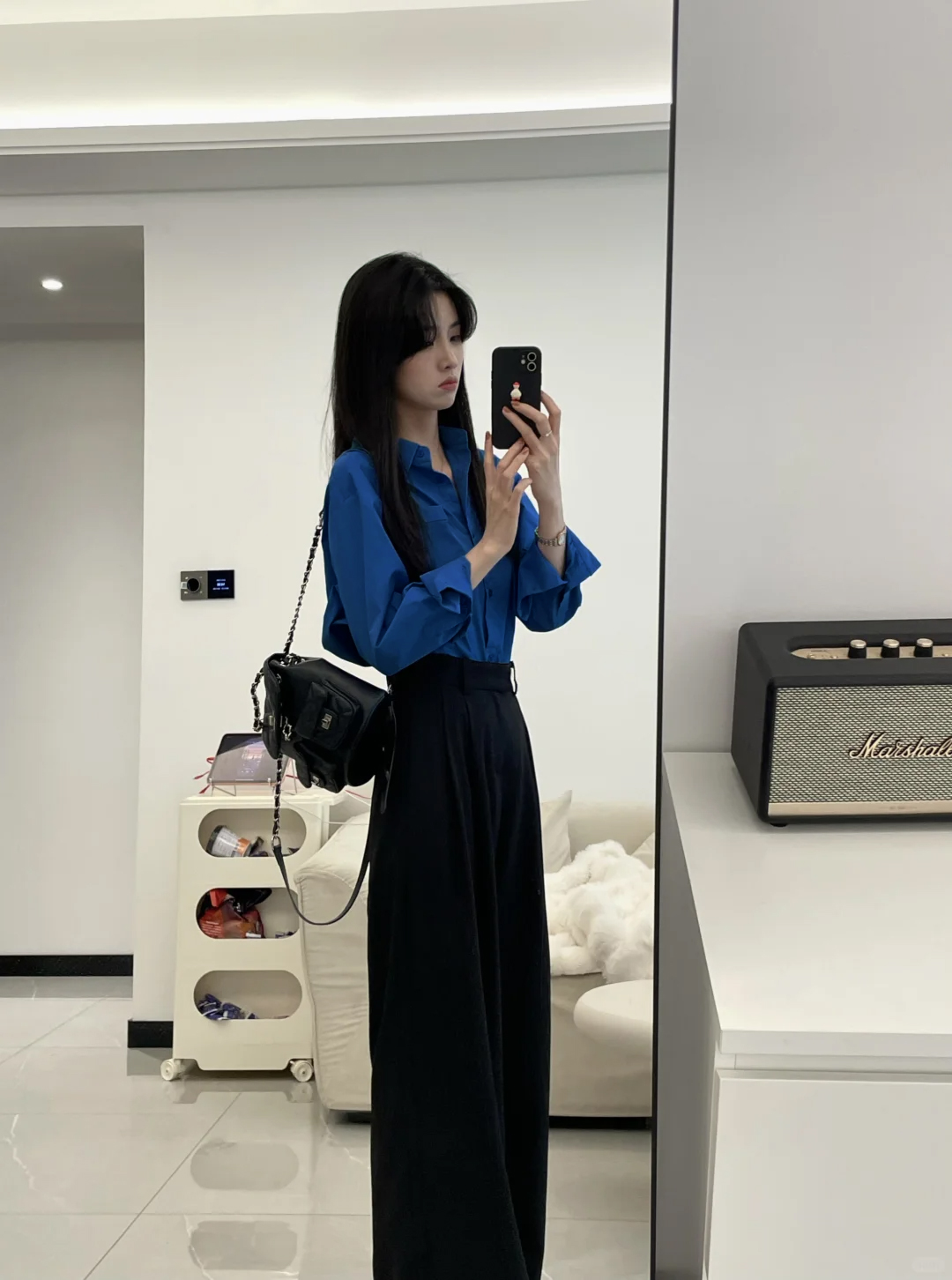 2025早秋新款优雅女神克莱因蓝衬衫小清新范时尚显瘦裤子两件套装