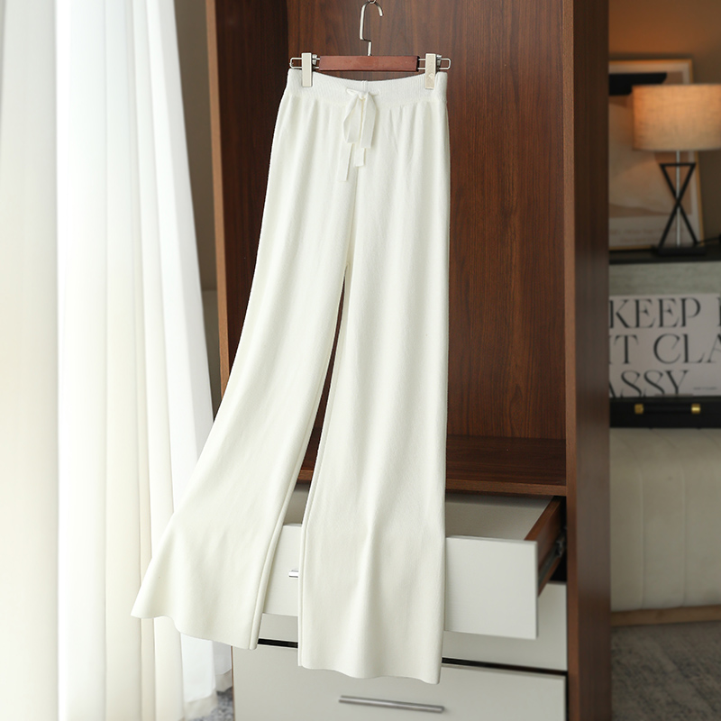 秋冬新款高腰羊毛阔腿裤女垂感直筒裤白色宽松休闲拖地长裤