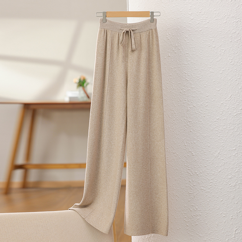 秋冬新款羊毛高腰阔腿裤女宽松针织加厚气质显瘦直筒休闲长裤