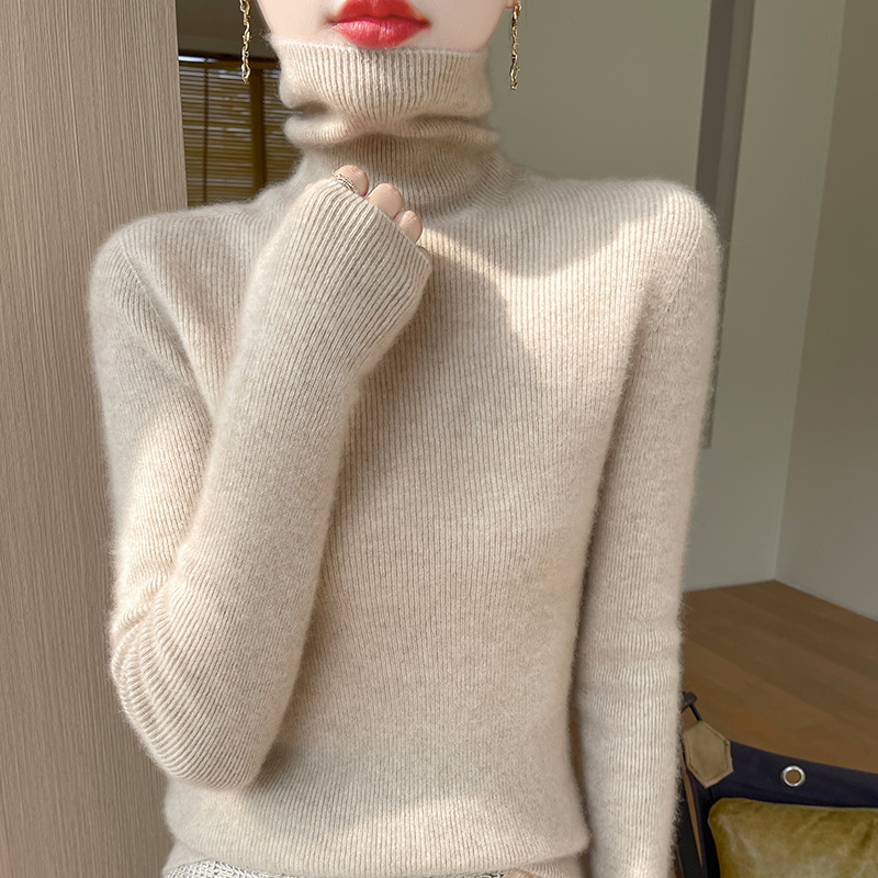 一线成衣新款高领羊毛衫秋冬女修身显瘦加厚套头百搭堆堆领打底衫