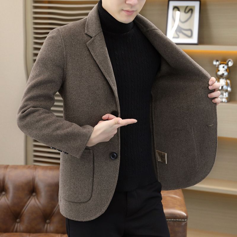 啄木鸟秋冬新款男士西装毛呢外套短款中青年高档休闲双面呢男装
