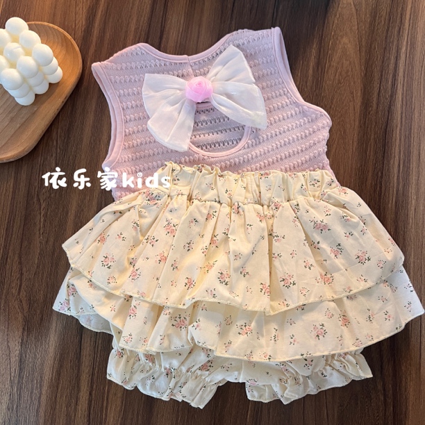 1352背心2024夏季新款女宝洋气韩版甜美上衣短裙套装碎花女童