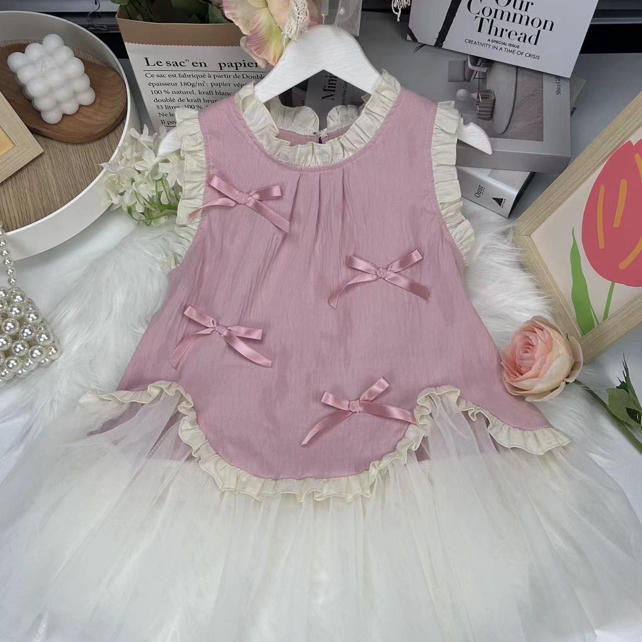 1351女童上衣夏装新款儿童韩版棉布背心裙洋气女孩网纱上衣