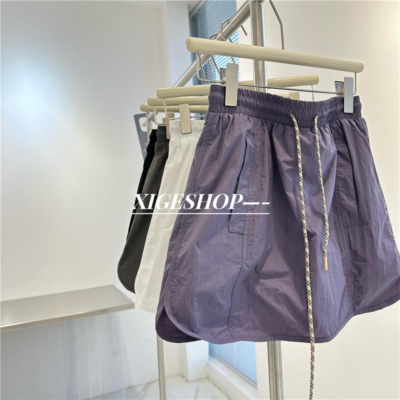 美式休闲工装半身裙女松紧腰a字宽松显瘦短裤裙伞裙高腰春夏季女