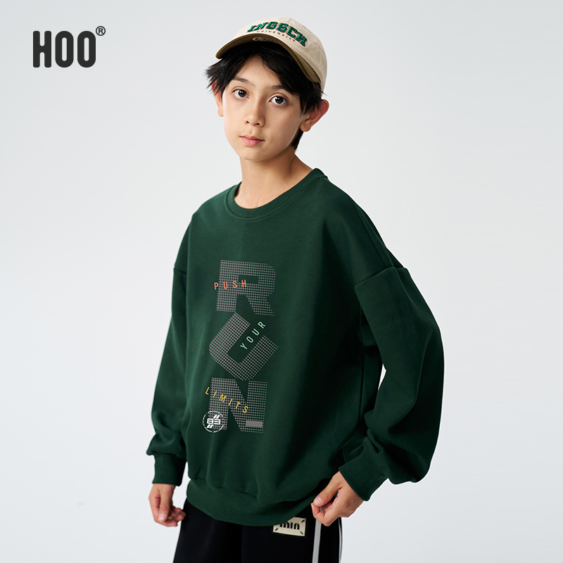 HOO春秋青少年百搭卫衣男休闲时尚圆领长袖宽松字母印花上衣1412