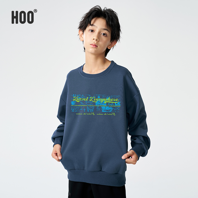HOO男童春秋卫衣休闲宽松印花儿童长袖圆领套头潮流大童秋装1585